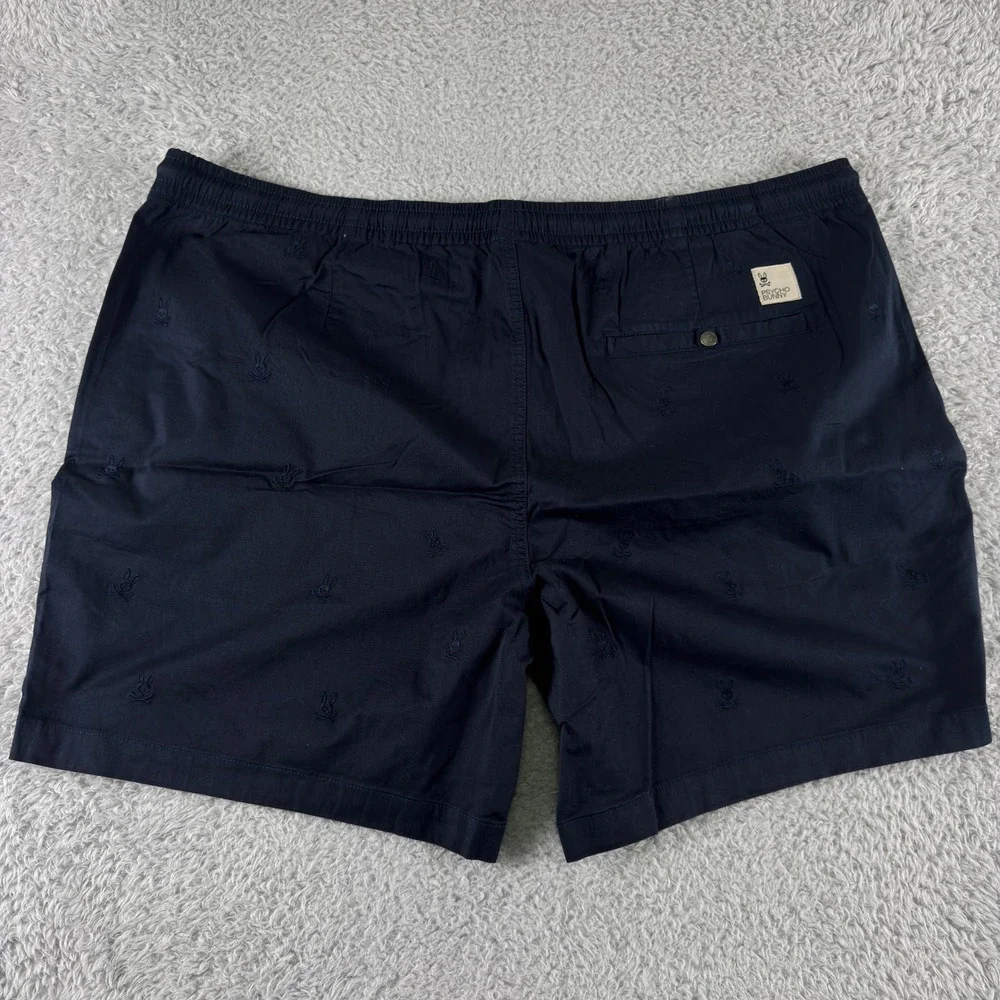 Psycho Bunny Mens XXXL Navy Blue All Over Embroidered Logo Shorts 3XL Drawstring